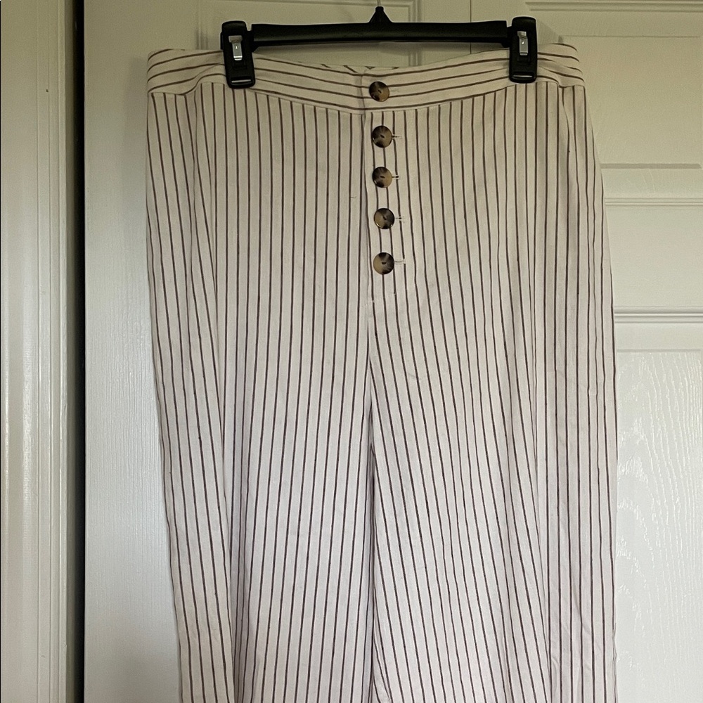 Women’s 12 Antonio Melani button fly pants wide leg linen striped lightweight - Picture 1 of 9